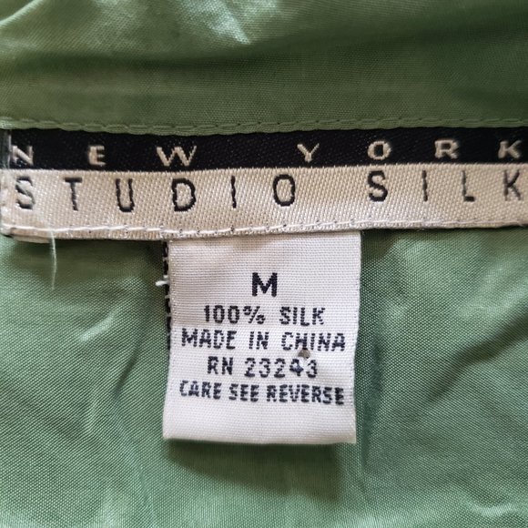 New York Studio Silk Tops New York Studio Silk Green Silk Button Down Shirt Poshmark